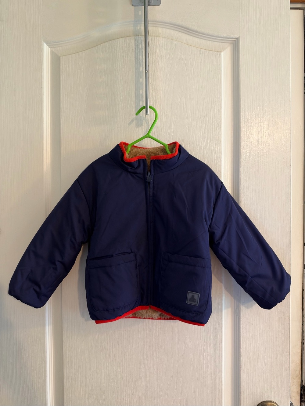 GAP Navy Blue to fuzzy brown reversible Jacket with Red Trim